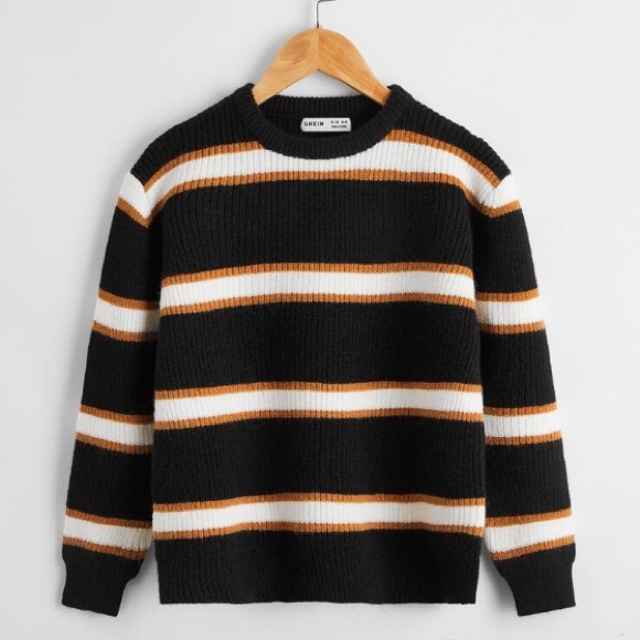 Shein XS Striped Mens Sweater Orange White Black - Picture 1 of 4